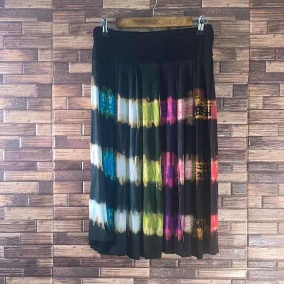 Womens Medium Black Hippie Tie Dye Rayon Skirt - Picture 1 of 8